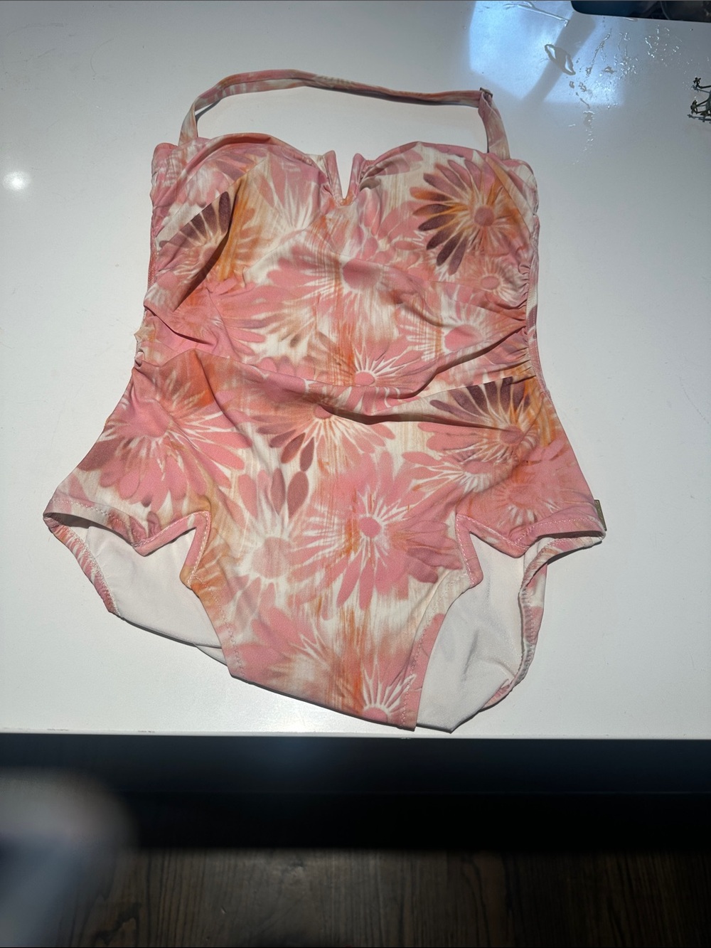 SHAN Pink Floral Halter-Style woman one Piece Swimsuit with cover up